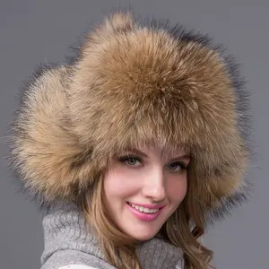 도매 겨울 러시아 모피 큰 모피 모자 Ushanka 트래퍼 여성을위한 진짜 여우 모피 모자