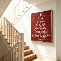 Joyeux Noël au Monde - Impression sur toile encadrée - Cadre en aluminium doré mat - Art mural religieux pour la décoration de la maison pendant les fêtes