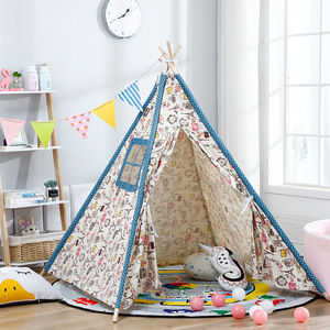 Tente de jeu pour enfants en toile et en bois, maison de jeu pop-up de style <span class=keywords><strong>tipi</strong></span>, jouet sportif pour enfants, tentes avec décorations et <span class=keywords><strong>tapis</strong></span> - Product Image 6