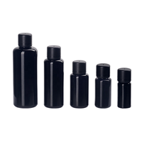 Flacons cosmétiques en verre noir brillant avec bouchon à vis, disponibles en tailles 10 ml, 15 ml, 20 ml, 30 ml, 50 ml, 100 ml