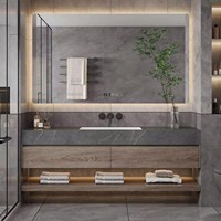 Ensemble de meubles de salle de bain avec miroir intelligent mural, lavabo intégré en pierre de quartz de luxe italienne, garantie de 3 ans