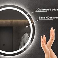 Miroir de salle de bain rond sans cadre moderne personnalisé CF, miroir mural anti-buée avec écran tactile intelligent LED et éclairage