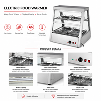 Vitrine chauffante électrique professionnelle en acier inoxydable avec comptoir en verre pour la présentation alimentaire et le service de restauration