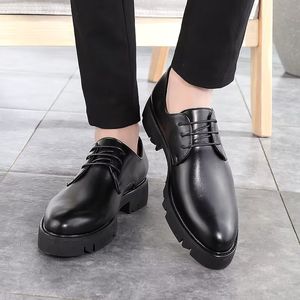 Nouvelle Tendance Chaussures Derby Homme en Cuir Noir à Lacets Bout Carré Plateforme Printemps Été Automne Résistantes à l'Usure - Product Image 5