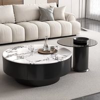 Table basse moderne italienne de luxe en marbre avec rangement, plateau rond en pierre, table à thé pour salon