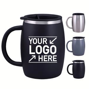 Custom logo 14oz Cold Drinks <b>Coffee</b> Cups With Spill Resistant Lid Strong Handle Stainless Steel Insulated Travel <b>Coffee</b> Mugs - Product Image 1