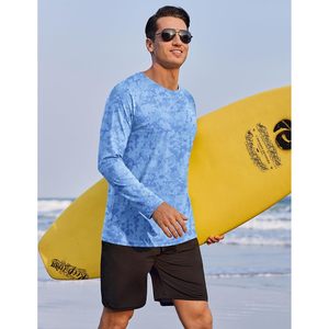 FOXA Men's UPF <b>50</b>+ Long Sleeve Sun Protection Shirt Quick Dry Lightweight Fishing Beach Swim Blue - Product Image 6