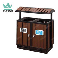 DA-200H Poubelle Style Bois Extérieur Deux Compartiments Poubelle Extérieur Public Commercial Poubelle Poubelle Patio Poubelle Bois