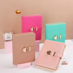 New Launch Vintage Leather Heart Shaped Lock A5 B6 Cute Locked Secret Diaries Journal Notebook For Girl