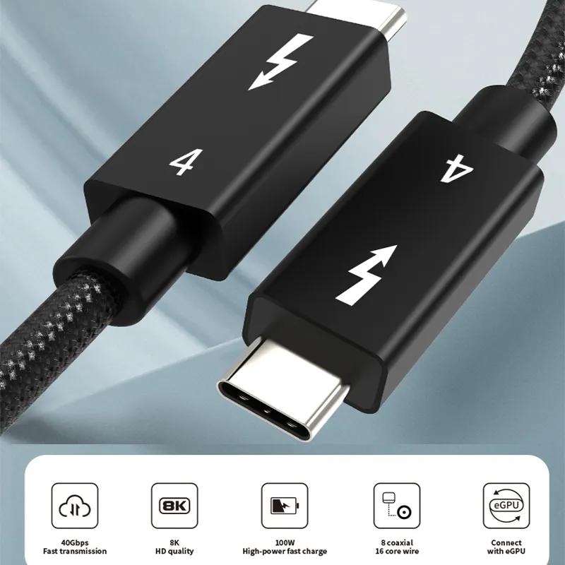 OEM Cáp Usb C TB4 Hoạt Động 40Gbps Bện Với Cáp Dữ Liệu Video 100W