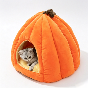 Cute Pumpkin Shape Cat <b>Bed</b> Cave Velvet Soft Indoor Pet <b>Nest</b> Removable Washable Autumn Style for Cats - Product Image 3