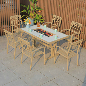 Mesa Rectangular Portátil <span class=keywords><strong>para</strong></span> <span class=keywords><strong>Patio</strong></span> con 6 Sillas Apilables, Cómoda Parrilla Coreana de Aluminio Fundido <span class=keywords><strong>para</strong></span> Exteriores, <span class=keywords><strong>Patio</strong></span>, Almacén, Hotel - Product Image 6