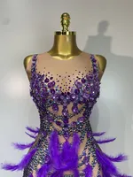 Damen Funkelndes Strass-Feder-Bodycon-Kleid Sexy Luxuriöses Geburtstags-Abendkleid Modenschau Bühnenkostüm Abendgarderobe