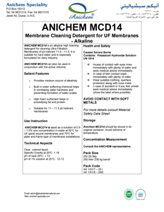 ANICHEM MCD14 Limpiador de Membranas Alcalinas Concentrado para Sistemas UF con pH 11-11.5, Tolerante a Grasas Lácteas, Emulsionante de Proteínas, Agua Dura - Product Image 2