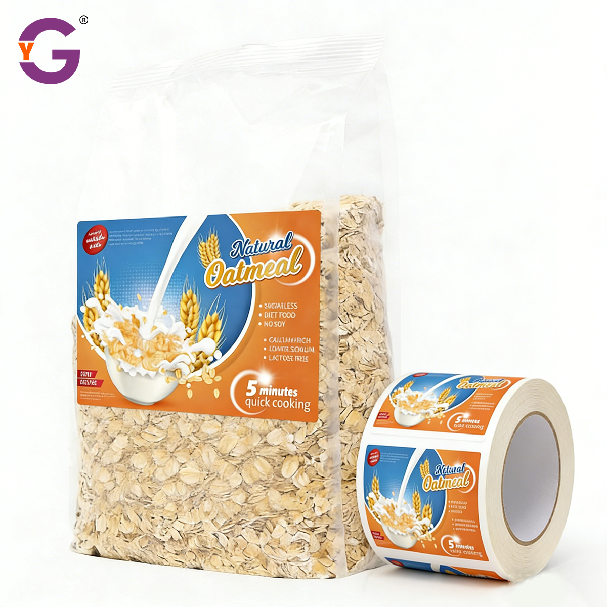 Custom Packing Labels for Oatmeal Bottles and Bags Waterproof Vinyl Company logo Sticker for Food Merchant Custom Roll Sticker