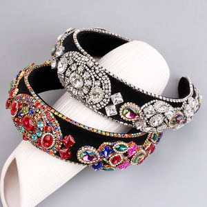 Hua Liyu Bandeaux pour femmes style baroque, accessoires de cheveux rétro en éponge incrustés de diamants, coiffe argent, or, rouge, noir HH0183 - Product Image 2
