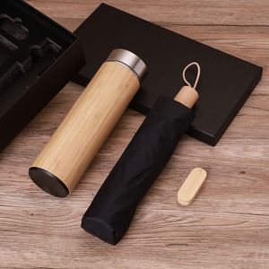 Juego de Tazas Aisladas de Acero Inoxidable con Asa de Bambú, Paraguas y Memoria USB Incluidos, Estilo Chino, Conservación del Calor, Perfecto - Product Image 4