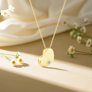 Joyería Empeñable, Diamante Moissanita de 0.06ct, Regalo de Compromiso y Boda para Mujer, Colgante de Corazón Hueco de Oro de 14k - Product Image 4