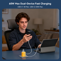 Adaptateur secteur 65W PD QC3.0 jaune en gros, 4 ports de sortie USB Type C USB A, chargeur mural à charge rapide, prise EU US