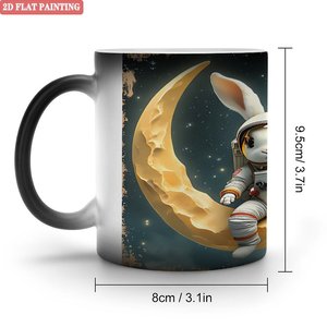 Blank Mug 11oz Frosted Black <b>Ceramic</b> Heat Activated <b>Cup</b> With Astronaut Bunny Design 2D Flat Painting - Product Image 1