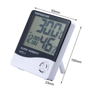 LCDデジタル温度湿度計HTC-1 HTC-2家庭用屋内屋外湿度計温度計時計付き気象台