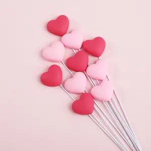 도매 5pcs 심장 모양 케이크 액세서리 생일 파티 장식 핑크 수지 케이크 토퍼