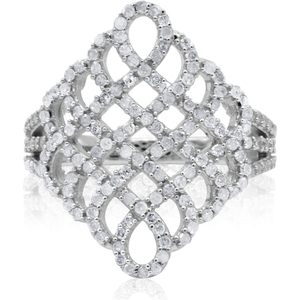 Cocktail <b>Ring</b> 1.04 Cttw Natural Round White Diamond 925 Sterling <b>Silver</b> Geometric <b>Statement</b> <b>Ring</b> For Women Size 5 - Product Image 1