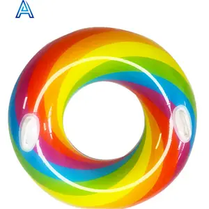 Impression personnalisée par le fabricant de tubes de bain gonflables en vinyle PVC avec soufflage d'air de couleur pour tubes de bain arc-en-ciel