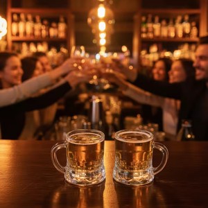 Mug à bière miniature transparent en plastique de 1 oz avec logo personnalisé, base lourde et poignées, pour bar et maison, idéal pour la tequila, la vodka et le <span class=keywords><strong>whisky</strong></span> - Product Image 2
