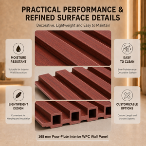 Pannello murale scanalato MORLENX in WPC effetto legno <span class=keywords><strong>rosso</strong></span> per rivestimenti decorativi interni, pareti d'accento e interni di hotel - Product Image 2