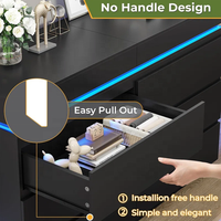 Commode noire à 6 tiroirs personnalisée en usine Commode de rangement en bois avec LED