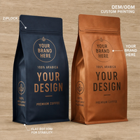 Sachet de café écologique recyclable avec logo personnalisé, fermeture éclair, finition mate, 250g 500g
