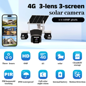 Kamera Keamanan HD 6MP Bertenaga Surya dengan Kartu SIM 4G, Dome 3 Lensa PTZ CCTV Jaringan untuk Rumah, Alarm Warna-warni, Deteksi Gerakan - Product Image 5