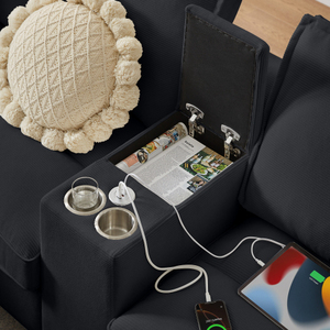 Canapé-lit modulaire en velours côtelé avec rangement, design moderne en U, 4 places, extensible pour salon, appartement, hôtel, villa - Product Image 4