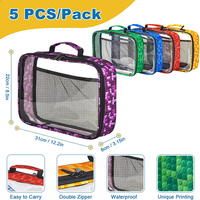 Sac de rangement transparent pour jouets d'enfants avec poignée, imperméable, motif imprimé couleur pour briques Lego, blocs de construction, rangement de voyage
