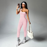 Combinaison de yoga asymétrique à blocs de couleur, très extensible, coupe ajustée, pour femme, idéale pour la gym et le streetwear