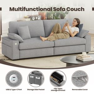 Canapé deux places en mousse Cloud, 3 places, rembourré, style Mid-century Modern, avec accoudoirs avec rangement USB pour salon - Product Image 3