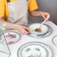 Assiette à steak de style occidental haut de gamme, en porcelaine végétale vintage, style rétro, assiette plate, pour hôtel, usage commercial, compatible micro-ondes