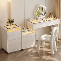 Table de maquillage multifonctionnelle haut de gamme en bois massif pour chambre principale avec éclairage