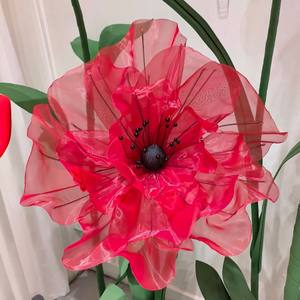 S270 gigante di seta installazione Organza fiore EVA gigante rosa rossa colore gigante carta rosa fiore con stelo e Base - Product Image 1