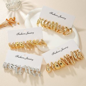 Fashion Jewelry <b>Earrings</b> Set Geometric Shape Gold Silver Tone Women's Party Wear - Product Image 2