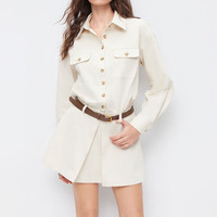 Robe chemise élégante beige à manches longues Joydressing, style utilitaire avec ceinture et poches, robe de bureau pour femmes, vente en gros, sur mesure