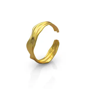Vente en gros de bracelets en argent sterling 925 plaqué or, dernier design minimaliste, manchette wavy, bijoux