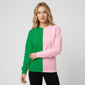 Sweat-shirt personnalisé pour femmes, deux tons vert et rose, style universitaire, couleur contrastée, sweat-shirt de sororité - Product Image 1