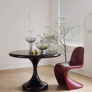 Mesa de comedor de tulipán de estilo moderno personalizable Base redonda de madera con soporte de vidrio para el hogar o el apartamento Tamaño personalizable - Product Image 4