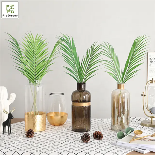 זול מלאכותי דקל Areca פלסטיק עלים טרופיים יחיד חתיכה בית מסיבת חתונת קישוט