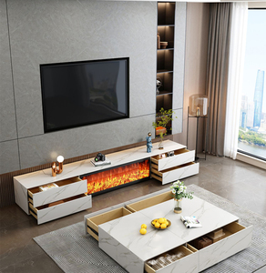 Mobile TV con <span class=keywords><strong>simulazione</strong></span> fiamma, mobile TV con piano in finto roccia e set tavolino da caffè, con nucleo a fiamma integrato per <span class=keywords><strong>soggiorno</strong></span> domestico - Product Image 1