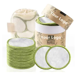 Factory Eco-friendly Reusable Makeup Remover Pads 100%Organic Bamboo Cotton Rounds with Washable Laundry Bag and Round Box