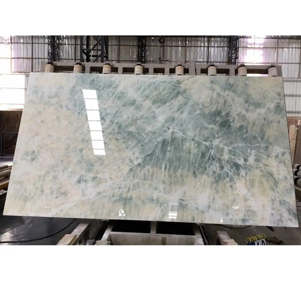 Cantera de mármol de ónix de hielo azul, losa grande, azulejo de suelo de 24x24, precio de fábrica, piedra Yunfu