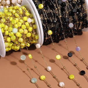 Chaîne à maillons en perles de cristal facettées, styles cœur et fleur, plaqué or 18 carats PVD, acier inoxydable, unisexe |   Par mètre pour la fabrication de bijoux - Product Image 4